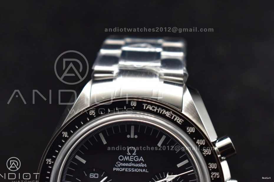 Speedmaster Movement Sapphire Back Crystal Winding OMF Transparent with Manual SS Chrono SS on Dial Black Bracelet MoonWatch 0106